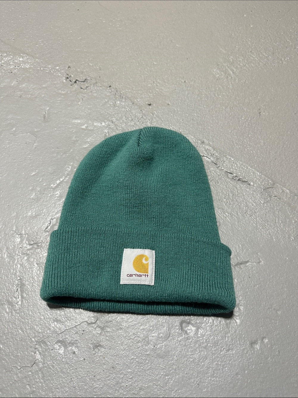 Carhartt Teal Cuffed Beanie with Yellow Patch